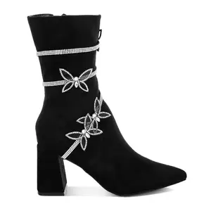 London Rag Rhinestone Brooch Wrap-Around Boots