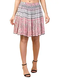 Hive91 Pink Printed Short Skirts for Women, Rayon Fabric, Elastic Closure.