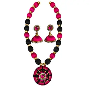 Ambal Double Colour Silkthread necklace set for Women's and Girls (Black)