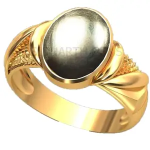 JEMSKART 10.00 Ratti 9.00 Crt Natural Pyrite Ring Genuine Gold Plated Adjustable Ring For Men And Women