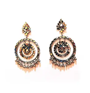 Soraya Jewellery Silver Plated Mirror Studded Round Shape Dangler Earrings for Women
