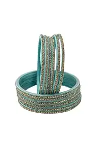HOUSE OF BANGLEZ Women’s Gold Stone Studded Bangles Set of 12