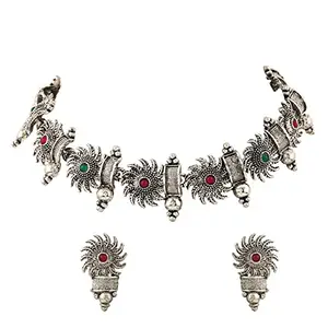 Shining Diva Fashion Latest Stylish Fancy Choker Traditional Necklace Jewellery Set for Women (12303s), Silver