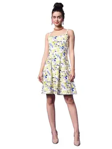 PURVAJA Women’s Fit & Flare Knee Length Dress (Wini-012-Flashy_Yellow_Small)