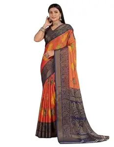ANZU Women’s Fancy Geometric Print Chiffon Brasso Saree With Designer Border And Unstitched Blouse Piece | Lightweight & Comfortable Fabric | Casual Wear | Printed Saree