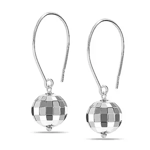 Amazon Brand - Nora Nico 925 Sterling Silver BIS Hallmarked Threader Wire Hammered Mirror Ball Disco Ball Drop Dangle Earrings for Women and Girls