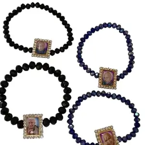 SAPPHIRE CREATIONS Blessings Spiritual Guru Ji Bracelet | Guruji Swaroop Bracelets Blessing of Gurujit – Multi-Strand Design with Crystal Frame (4 pic black & blue)