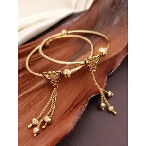 Gold Brass Feminine Chic Bracelet/Bangles for Women | Non-Adjustable | Size Free Size (2.3-2.5 inch) | 2 Pcs | B&B_FS_khi1v