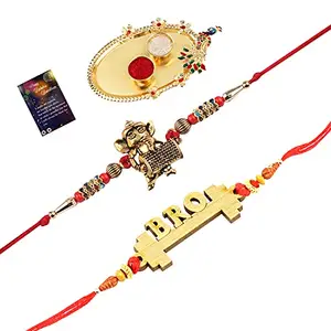 Stylish Bhaiya Rakhi " BRO" Designer Pendent With Designer Look"BAL GANESH"Rakhi Combo For Bhaiya With Roli Chawal And Greeting Card 1 Kankawati Pooja Thali -435