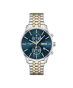 Hugo Boss BOSS Associate Qtz Fashion Chrono Blue Round Dial Men's Analog Watch|Two Tone Stainless Steel Material|Silver Color Band - 1513976