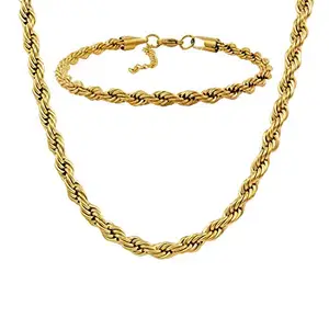 Nakabh Handmade Stainless Steel Chain Necklace Bracelet for Men Boys (0203) Golden Rope