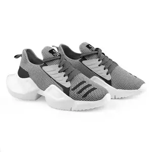 YUVRATO BAXI Men's Mesh Material Casual Grey Sports, Running Lace-Up Light Weight Eva Shoes. - 5 UK