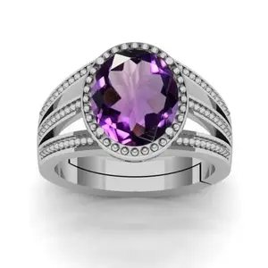 APSSTONE 6.25 Ratti Amethyst Silver Plated Ring Katela Ring Original Certified Purple Natural Jamuniya stone Ring Astrological February Birthstone Adjustable Ring Size 16-24
