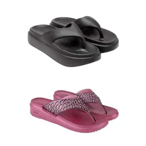 SPORTER Extra Soft Classic Casual wear with Ultra Soft Flexibility Technology flip-Flop Combo for Women's/Girl's(6109-1868)(4) Multicolor