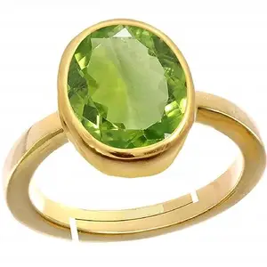 Gemscom 7.25 Ratti 6.35 Carat AA++ Quality Certified Natural Green Peridot Gemstone panchdhatu Metal Adjustable Ring/Anguthi for Men and Women
