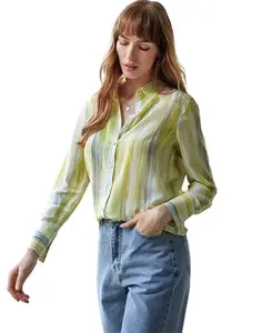 SIRIL Women's Polyester Digital Printed Full Sleeve Shirt (543TK7805-XL_Light Green)
