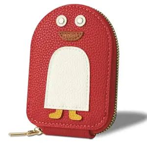 Valerie Cute Small Wallets Card Holder for Women, Mini Women Wallet with Multiple Card Slots, Credit Card Holder, Cute Penguins Design Wallet with 11 Card Slots (Red)