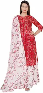 Khushank Woman's & Girl's Rayon Fabric Straight Kurti With Skirt And Duppata Red & White size-3XL