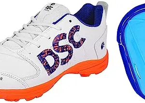 DSC Beamer Cricket Shoes for Men (6 UK, Fluro Orange-White) Attitude Cricket Abdominal Guard Men, Multicolor