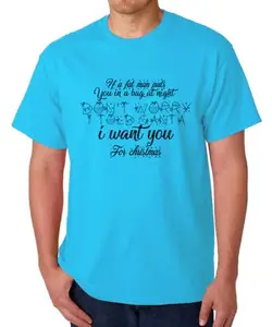 Caseria Men's Cotton Graphic Printed Half Sleeve T-Shirt - I Want You Christmas (Sky Blue, SM)