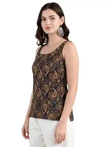 Pinkmint Kurti for Women Printed Sleeveless Women's Kurti Top with Back Tie-Up | Cotton Blend Ethnic Fusion Women Top for Office Wear, Casual Wear, Beach College, Festive & Party Look