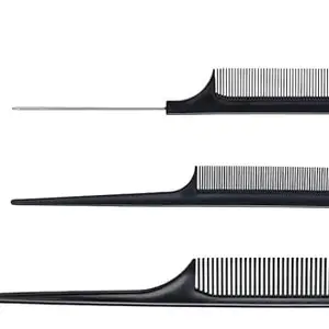 Professional Rat Tail Combs Set, 3 Pieces, Black, 20-22 cm Length, Fine-Tooth Hair Styling and Sectioning Combs