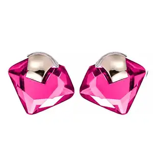 YouBella Jewellery Valentine Crystal Gold Plated Stud Earrings for Girls and Women (Pink)