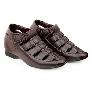 BXXY Men's 3 Inch Hidden Height Increasing Faux Leather Material with Brown Casual Formal Outdoor Slipon Sandals.- 5 UK