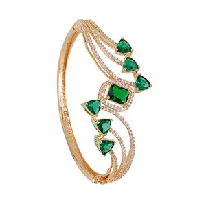 SARAF RS JEWELLERY- Rhodium Green American Diamond studded handcrafted stylish Bracelet for Women & Girls