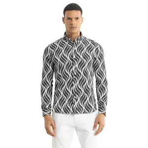 SNITCH White Leaf Print Regular Shirt