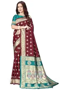 Shasmi Women's Banarasi Saree Pure Paithani Kanjivaram Silk Soft new ladies 2026 Design Wear Sarees Latest Cotton Party Sari collections With Blouse Piece for Wedding sadi (PARI-201)