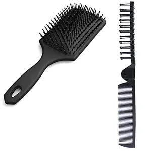 Nyamah Sales Paddle Hair Brush with Folding Comb | Detangling Brush and Hair Comb Set for Men and Women, Great On Wet or Dry Hair, No More Tangle Hair Brush for Long Thick Curly Hair(Pack of 2pcs)
