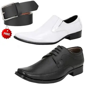 Latest Trendy Formal Shoes/Party Shoes/ 2 Shoes Combo with Free Belt for Men and Boys (BAZAAR8035_VTR-401-Wht) Multicolor