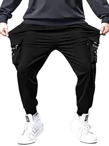 Jump Cuts Mens Printed Black and White Loose Fit Polyester Cargo Pant