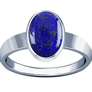 Ramneek Jewels 7.25-7.50 Ratti Lapis Lazuli Lajward Gemstone Silver Plain Design Ring For Men & Women