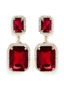 KARATCART Gold-Plated Contemporary Red Drop Earrings for Women (33038628)
