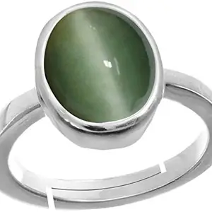 LMDLACHAMA 7.25 Ratii Natural AA++ Quality Certifed Cat's Eye Stone Silver Panchdhatu Adjustable Ring for Men and Women ( Lab Approved )