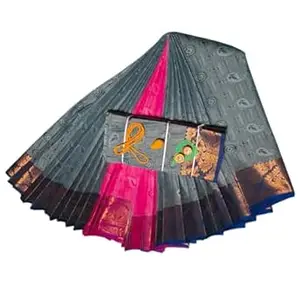 saree with blouse-Banarasi Kanchivaram Cotton Silk Saree with Unstitched Blouse Material