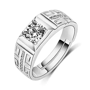 MEENAZ CZ AD Valentine gift American diamond Silver Plated Adjustable Solitaire Finger Rings Ring for men boys couples gents boyfriend lovers Stylish