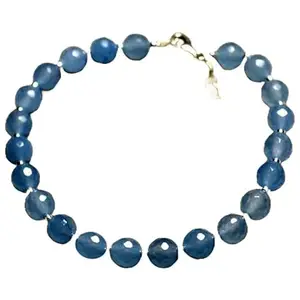 RRJEWELZ Blue Jade Bracelet for Men & Women – 8mm Round Faceted Blue Beads – 7 inch adjustable with Silver Plated Clasp – Healing, Fashion, Gift, Spiritual, Yoga|LCBR_RR_01482