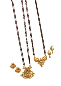Women American Diamond Gold Plated Mangalsutra Pendant with Chain and Earrings for Women(MS12-MS14)