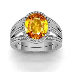 APSSTONE 4.25 Ratti Yellow Sapphire Stone Silver Plated Adjustable Ring Original and Certified Natural Pukhraj Gemstone Free Size Anguthi for Men and Women