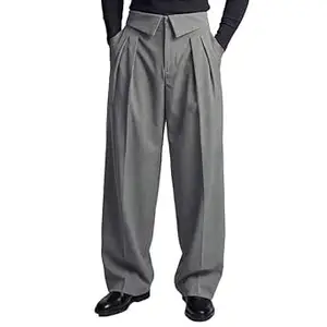 FUGAZEE Grey Inverted Waist Tailored Trousers | Straight Relaxed Fit