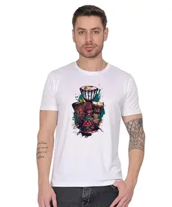 Men’s Pure Cotton Graphic Tee – Round Neck Comfort with Trendy Print, Perfect for Casual Outfits and Laid-Back Style White