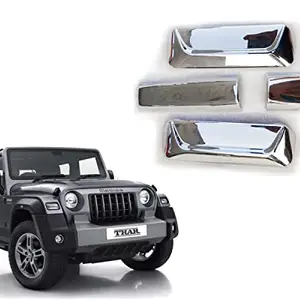 AUTO MOTO AutoMoto Exterior Chrome Rear and Side Door Handle Chrome Cover for Mahindra Thar 2020 Model with Thar2020 (2-pcs Rear and 1x1- Side Door Set of 4-pcs)