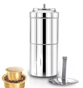 ZENNiX Filter Coffee Maker 200 ML South Indian Mug 2-4 Cup Madras Kaapi Kappi Drip Decoction Brewer Stainless Steel Medium Size for Home & Kitchen Dripper.