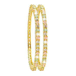 Shining Jewel - By Shivansh Shining Jewel Gold Plated American Diamond CZ Solitaire Bangles For Women SJ_3002_(G.MT)_2.8