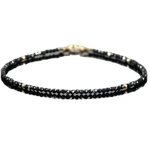 RRJEWELZ Black Spinel Bracelet for Men & Women – 2mm Round Smooth Black Beads – 7 inch with Gold Plated Clasp – Healing, Fashion, Gift, Spiritual, Yoga|LCBR_RR_01239