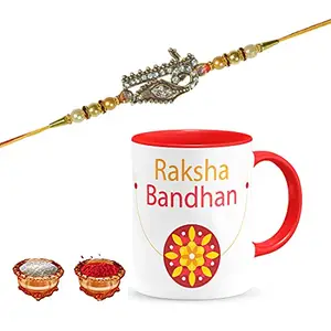 Manonita Rakhi Gift for Brother, bhaiya bhabhi, Gift Set (Rakshabandhan Mug, Roli,Chawal) REDMUG-8-BH