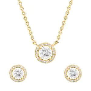 MINUTIAE Gold-Plated Crystals Studded Earring & Necklace Jewellery Set For Women's & Girls_MNT0470_SET_G